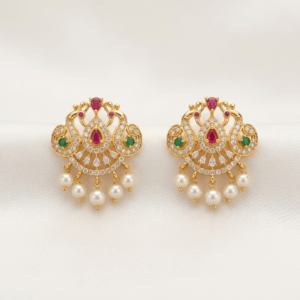 Champakali Stud (Green & Pink)
