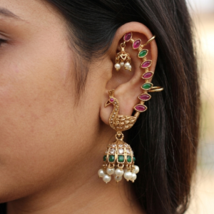 mayur-jhumki-earcuff-pink-green